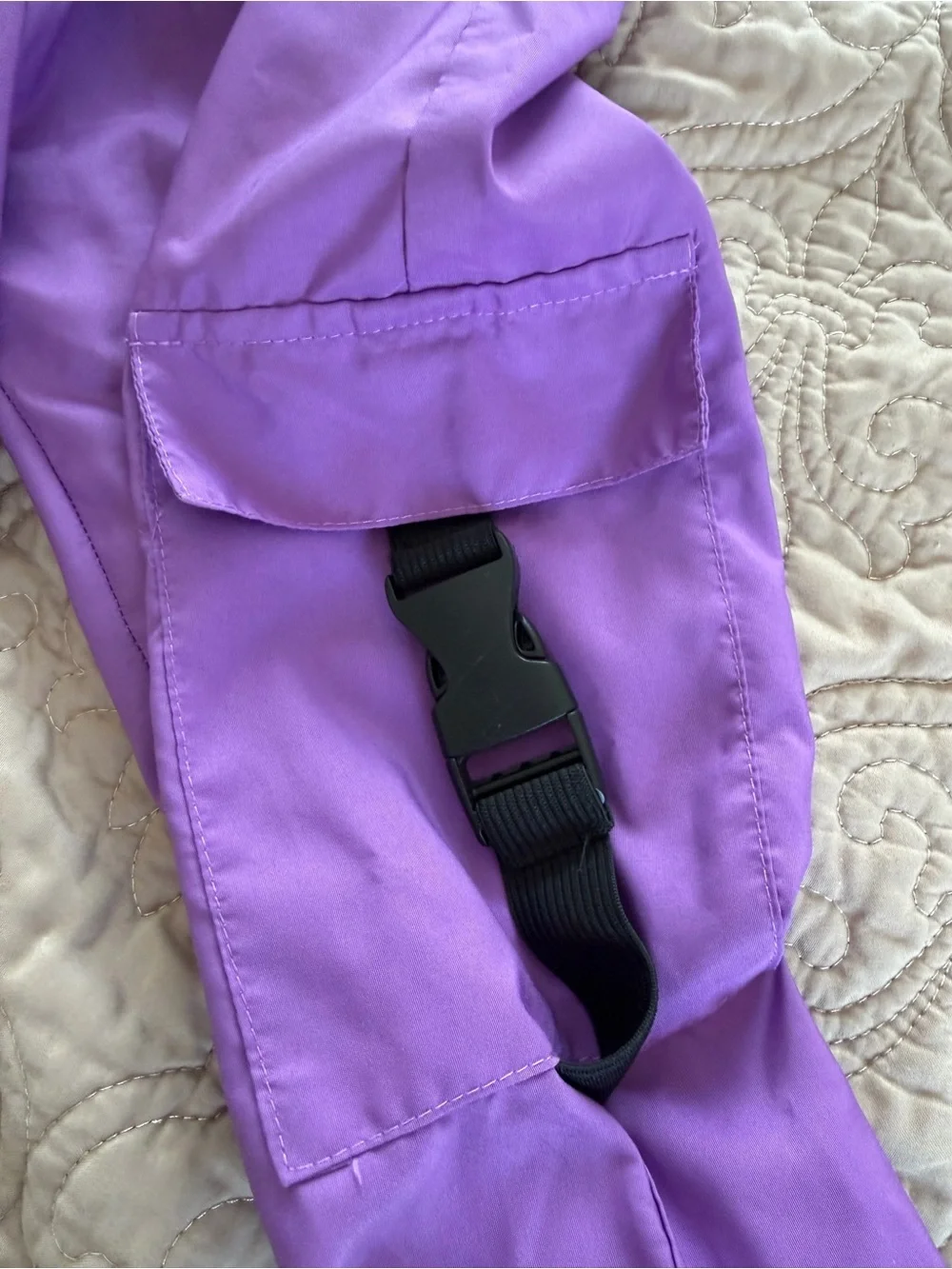 Weissman Purple Sequin Crop Top with Purple Cargo Pants